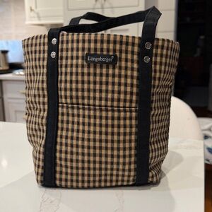 Longaberger Mini Black and Brown Checkered Seersucker Tote